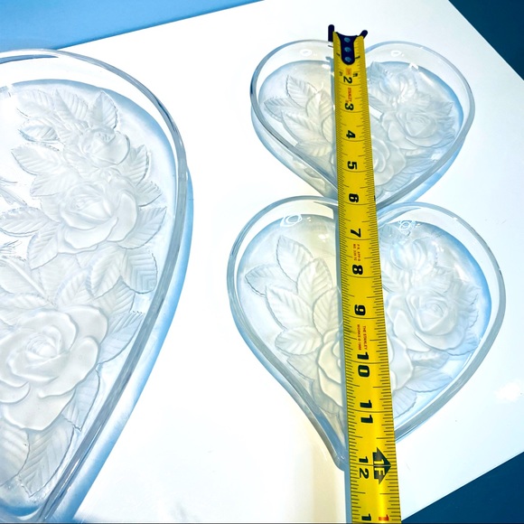 Studio Nova Winter Rose Big & Small Hearts Glass Dish Tray Frosted Vintage - Picture 13 of 14